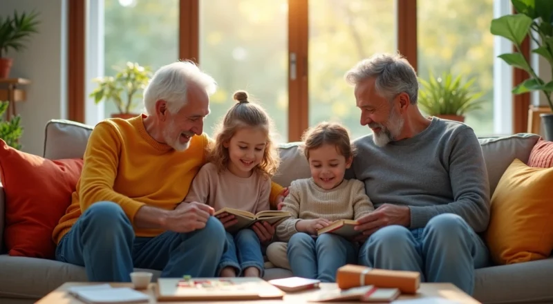 O que fazer em casa: 25 ideias para aproveitar cada momento 1 Família reunida no sofá da sala, aproveitando momentos juntos com risadas e jogos