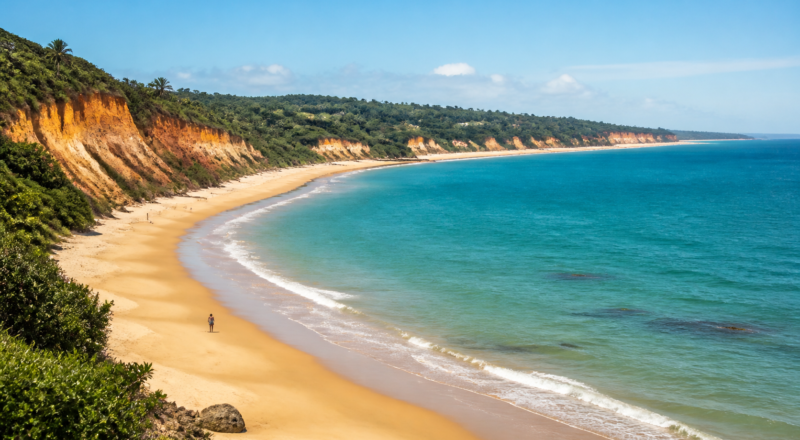 Illustrative image of a beach with reddish cliffs near Arraial d'Ajuda, Bahia