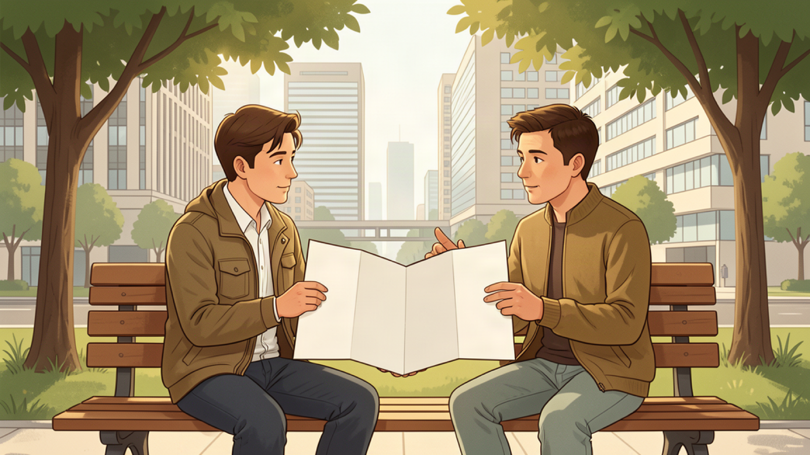 Avenida Paulista Without Wasting Time or Money: A Smart Half-Day Route 3 Two travelers review a blank folded map while seated on a bench.