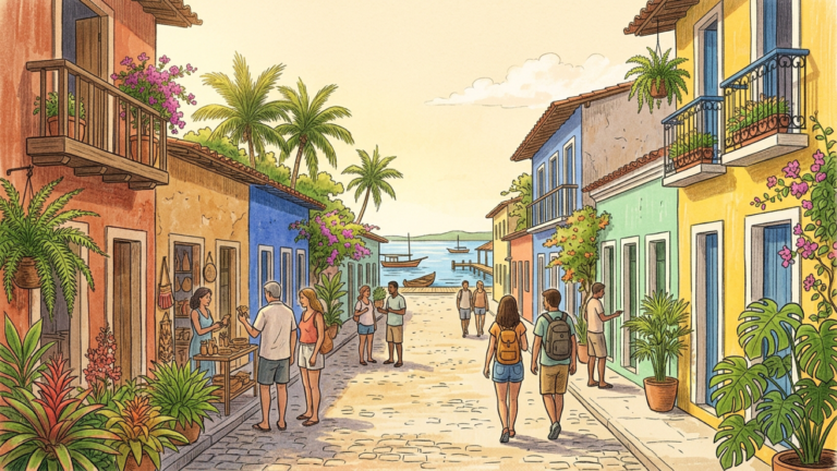 Illustration of a cultural walking route in Porto Seguro beyond the beaches