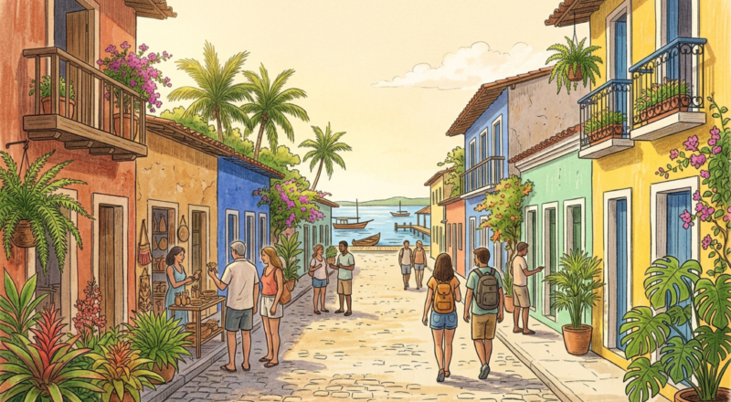 Illustration of a cultural walking route in Porto Seguro beyond the beaches