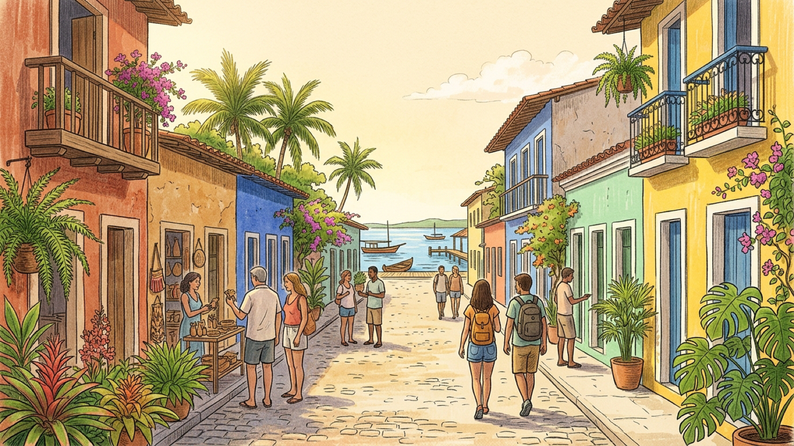 Illustration of a cultural walking route in Porto Seguro beyond the beaches