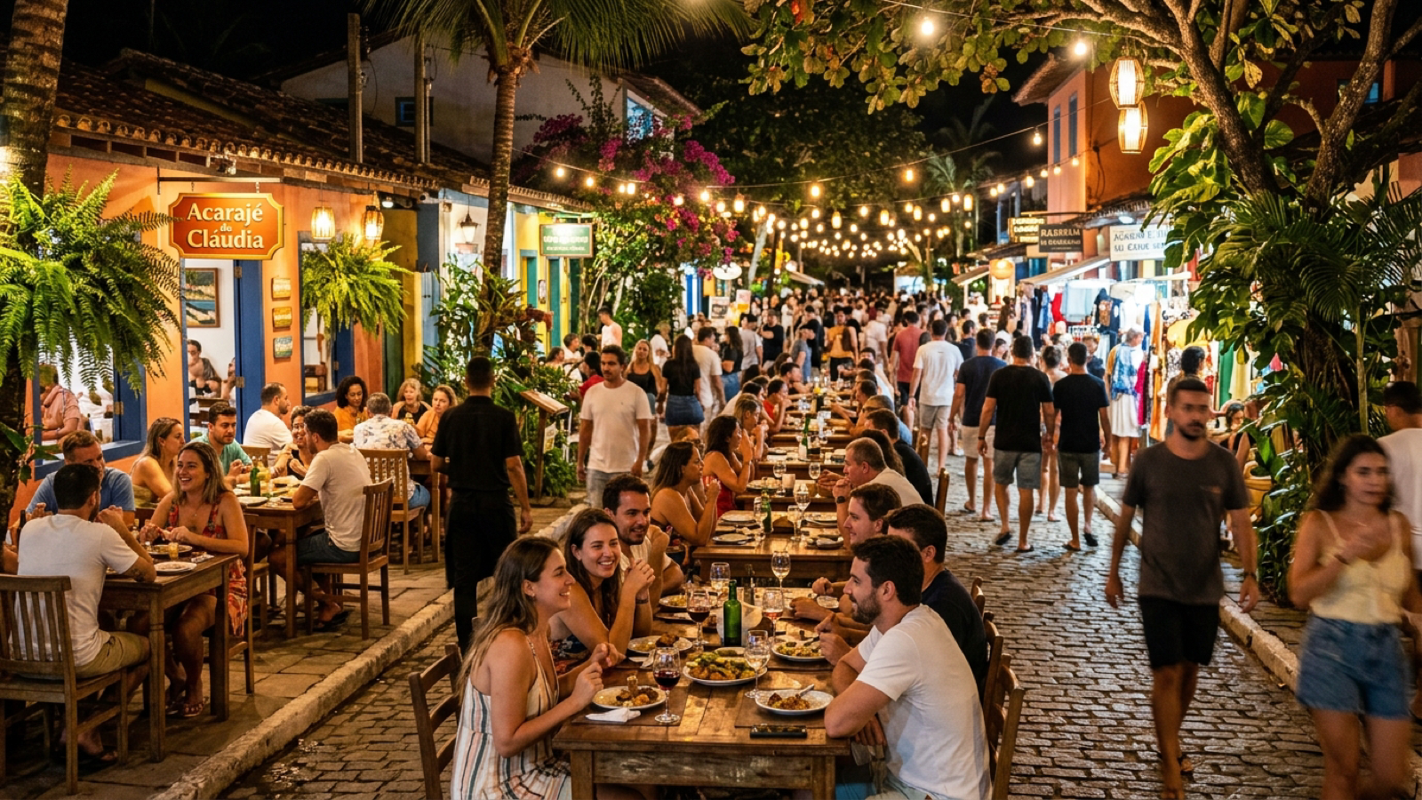 Restaurantes e bares movimentados na Rua da Esperança durante a noite