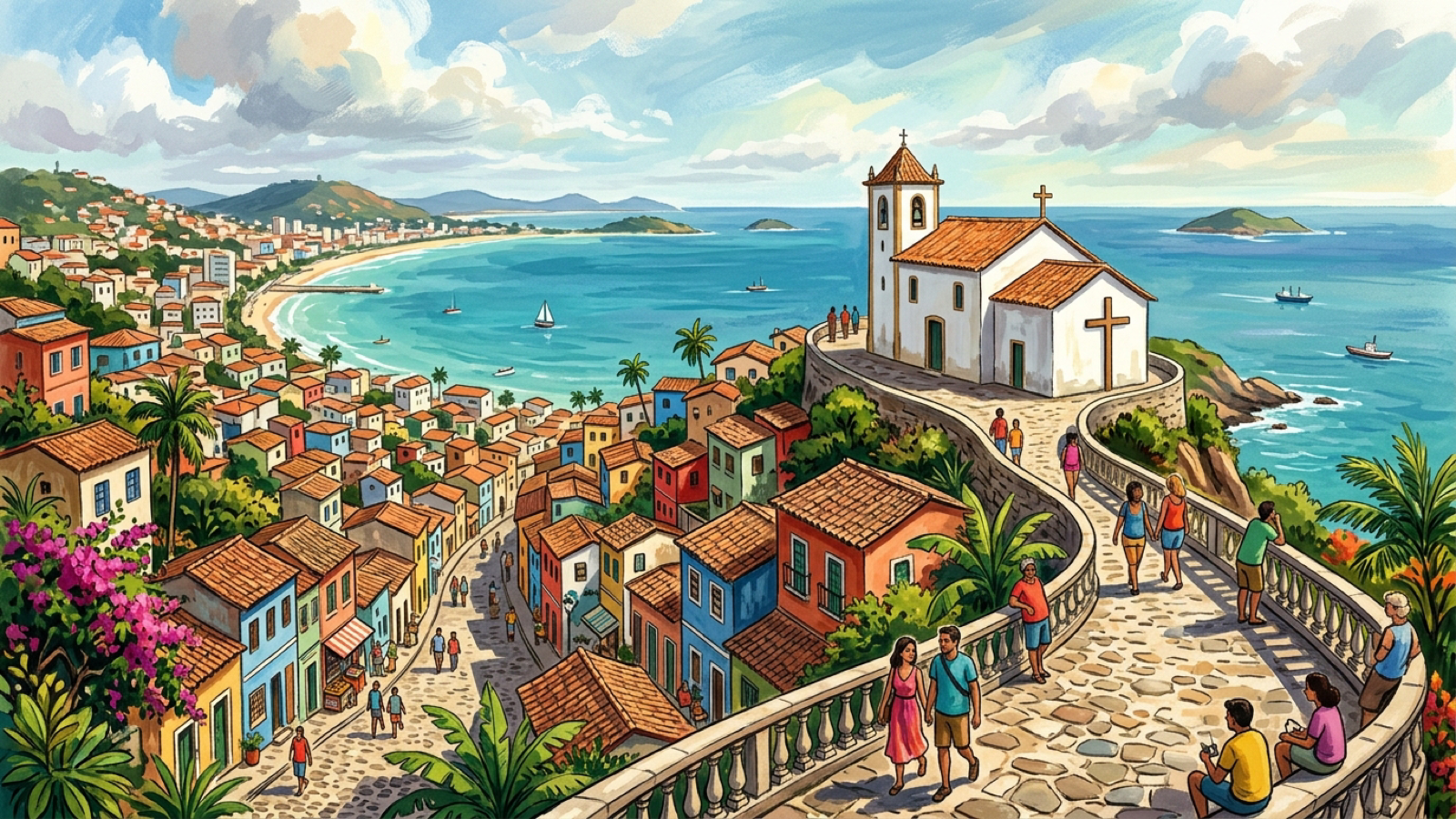 Illustration inspired by the historic Cidade Alta district in Porto Seguro