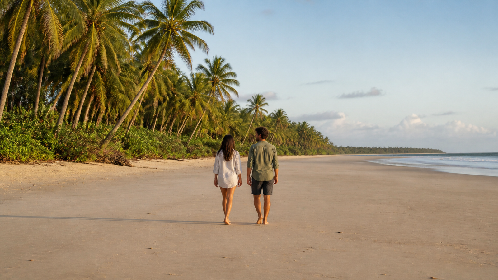 Travelers walking on Praia dos Nativos beach
