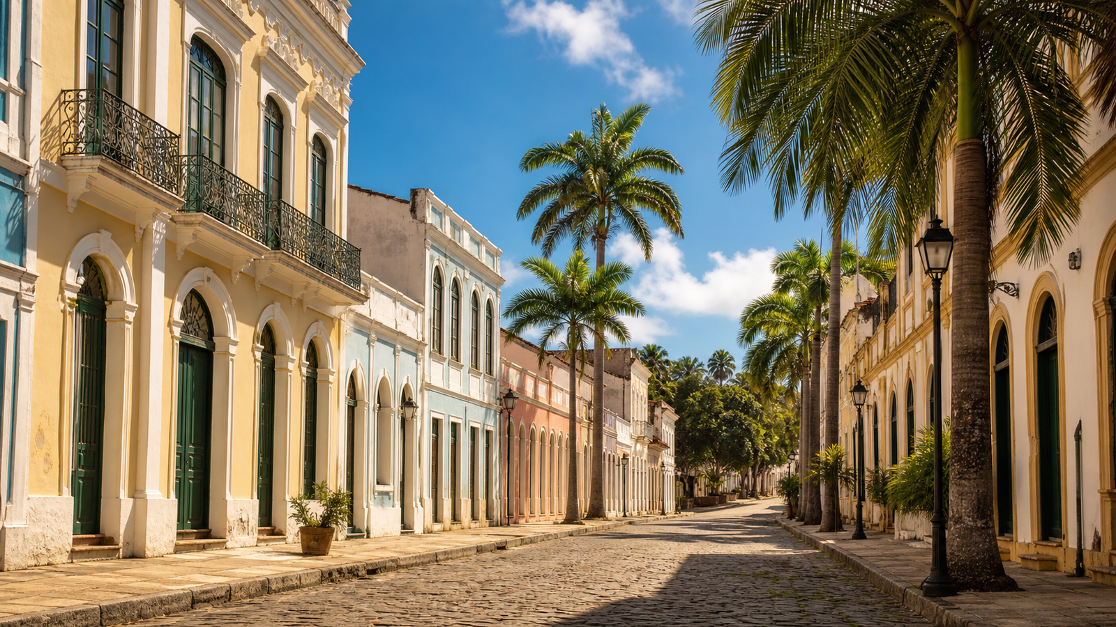 A quiet, sunny historic street in Brazil