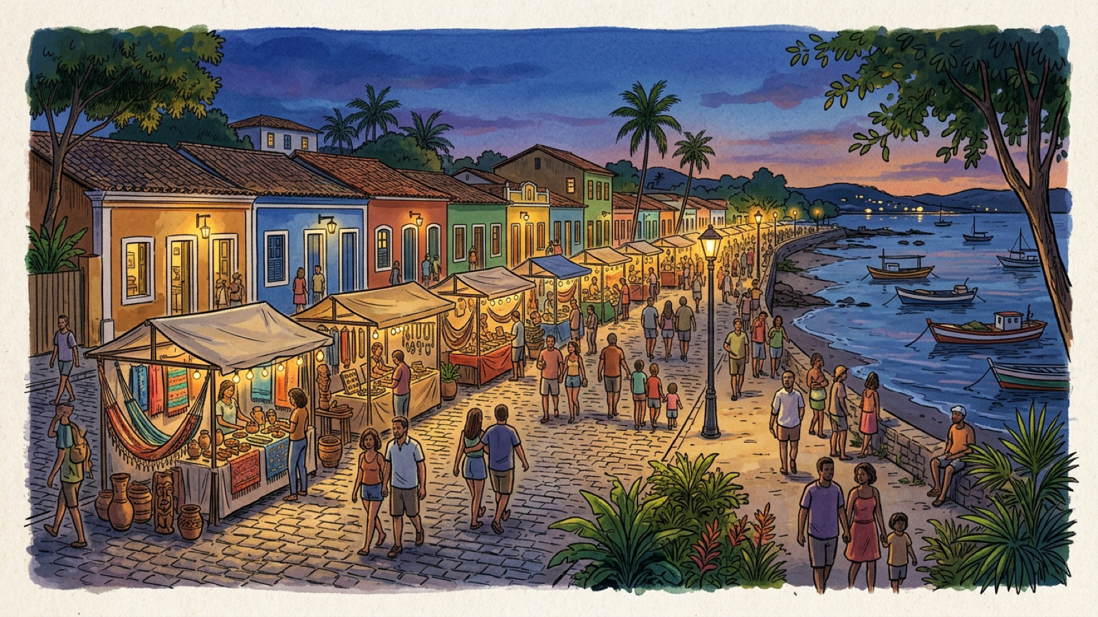 Illustration inspired by an evening walk at the Passarela do Descobrimento