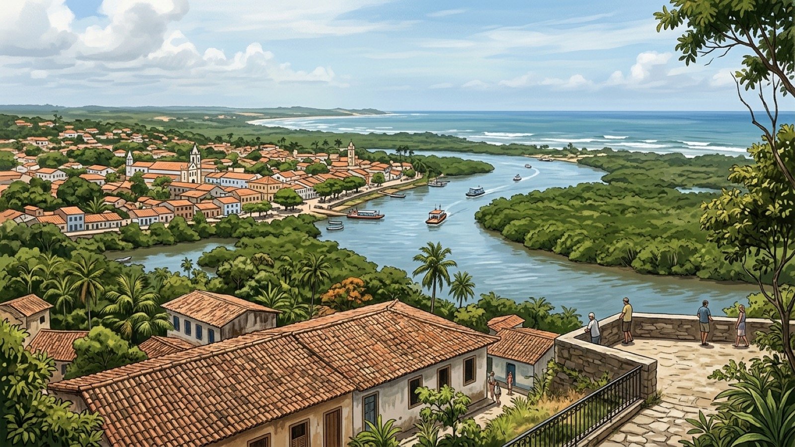 Overlook from Cidade Alta toward the Rio Buranhém and central Porto Seguro.