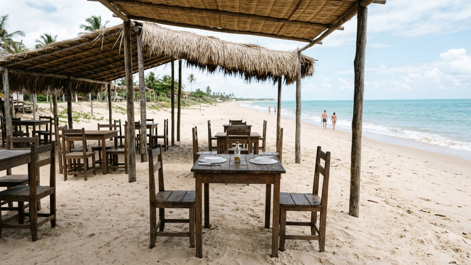 Simple unbranded open-air beach barraca seating in Porto Seguro