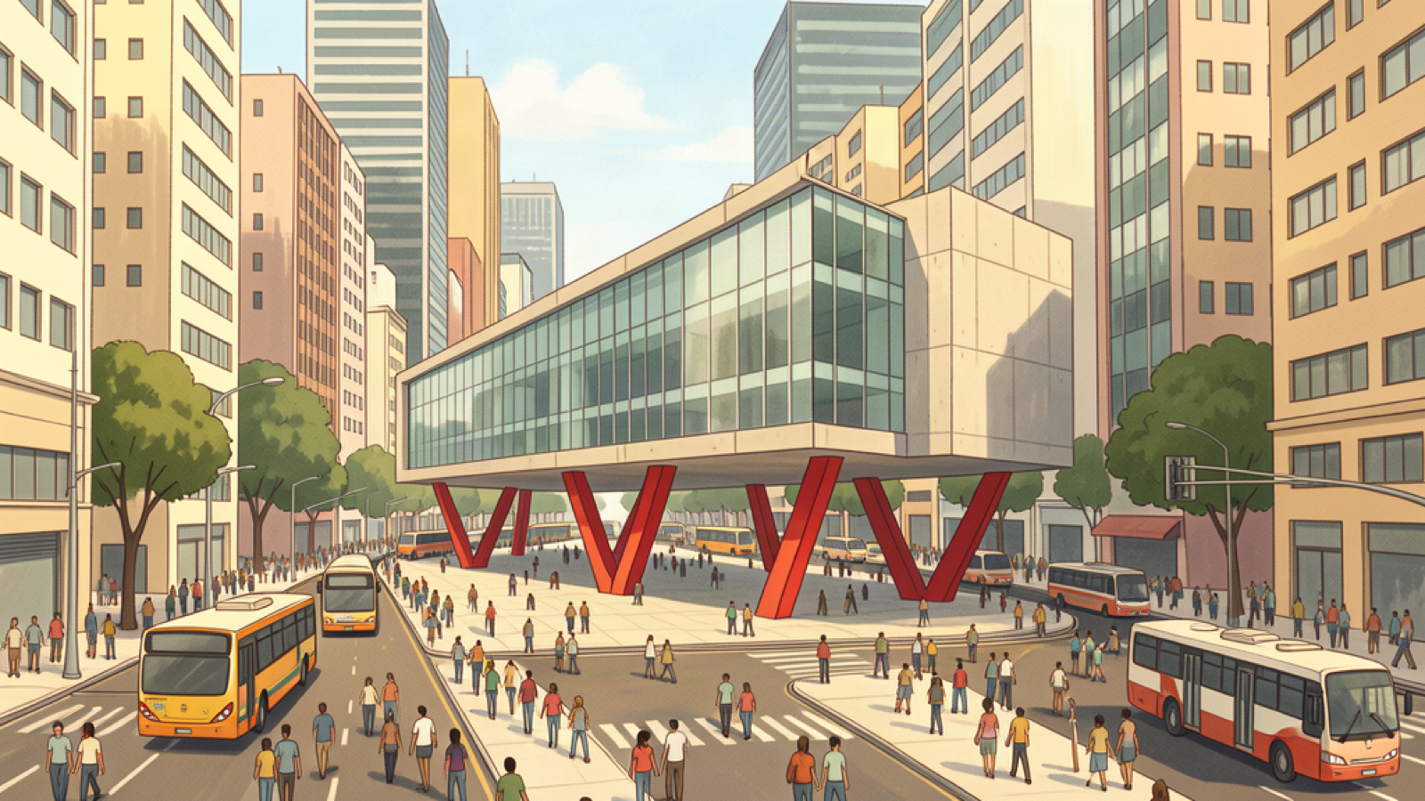 Illustrated view inspired by Avenida Paulista and MASP in São Paulo.