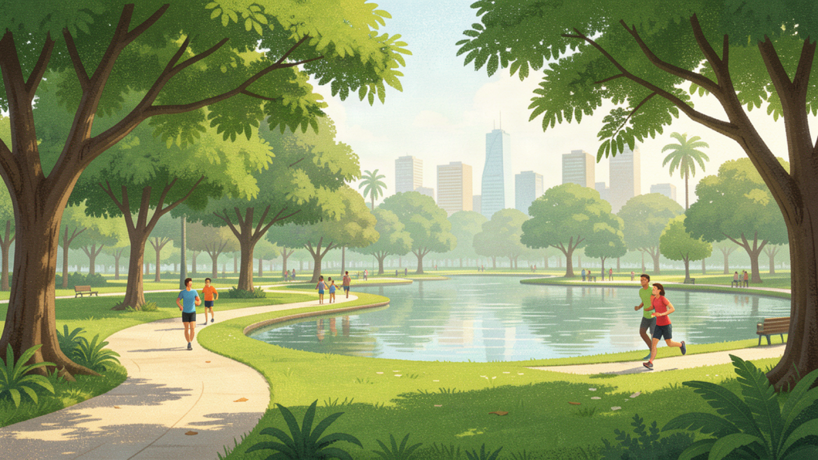 São Paulo in 2 Days: The First-Timer Itinerary That Actually Makes Sense 2 Illustration of walking and running paths beside a lake in a large São Paulo urban park.