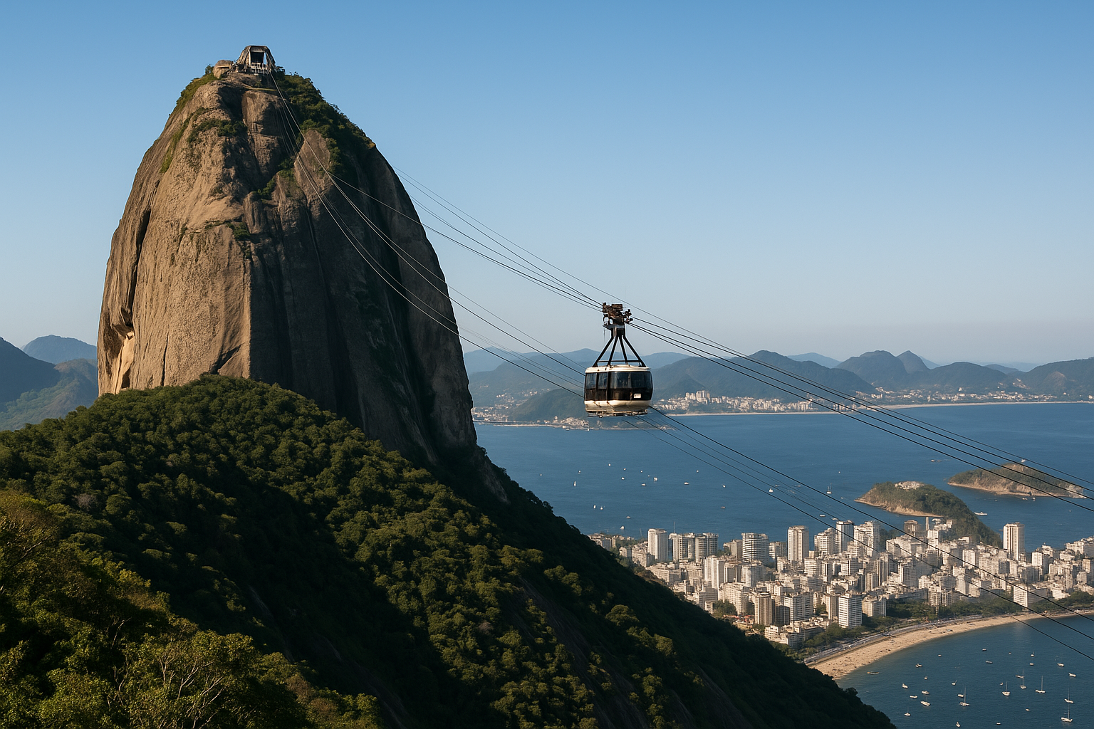 Christ the Redeemer and Sugarloaf Mountain: How to Visit Both Without Wasting Time or Money 3 Sugarloaf Mountain cable car with the granite dome peak and Rio de Janeiro bay in the background
