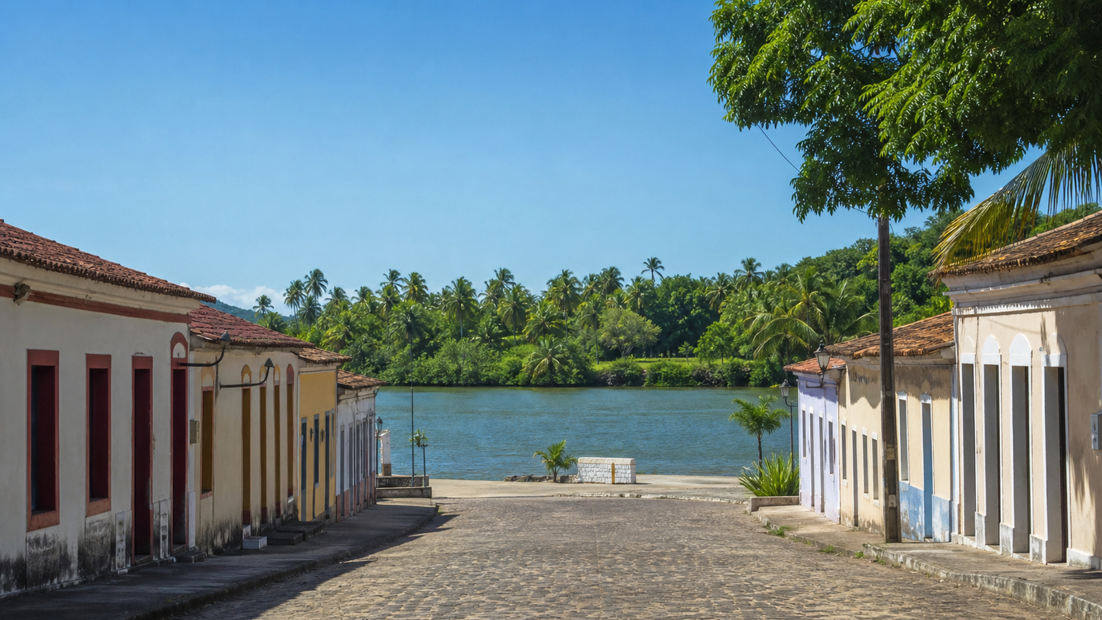 Central Barreirinhas street view leading towards the Rio Preguiças riverbank