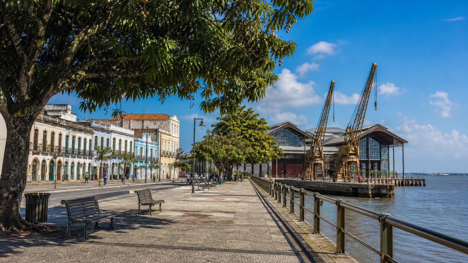 Waterfront walking promenade in Belém along Baía do Guajará connecting Ver-o-Peso to Estação das Docas.