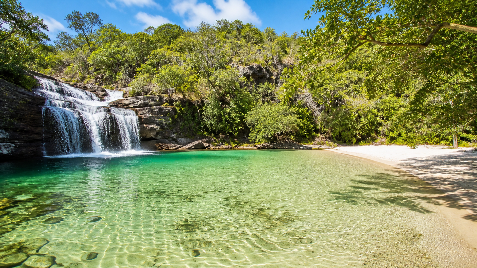 Pirenópolis Beyond the Crowds: 5 Quiet Waterfalls and Charming Streets You Need to Visit 3 Crystal clear waterfall pool with a white sand beach at Cachoeira Santa Maria, Reserva Vargem Grande in Pirenópolis, Brazil