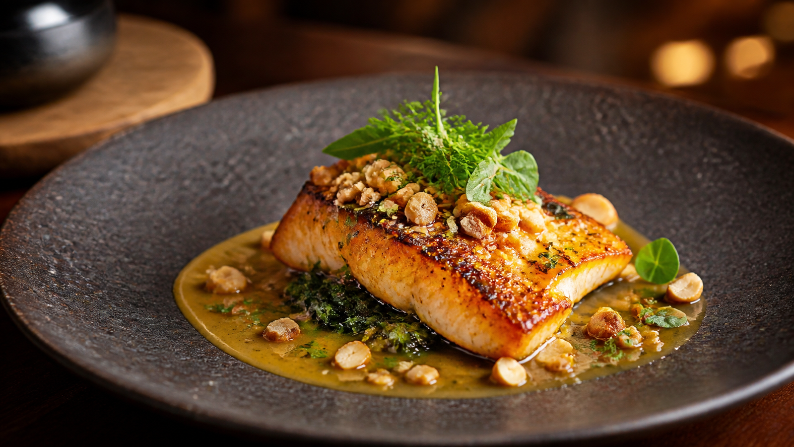 Contemporary fine dining Amazonian river fish dish with tucupi reduction in Manaus