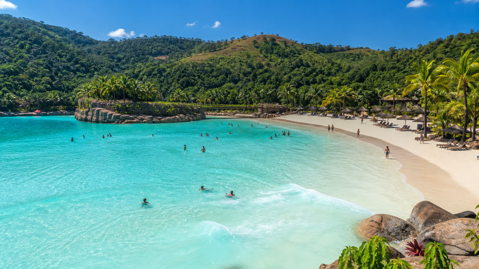Praia do Cerrado thermal wave pool and sandy beach at Hot Park in Rio Quente Goiás