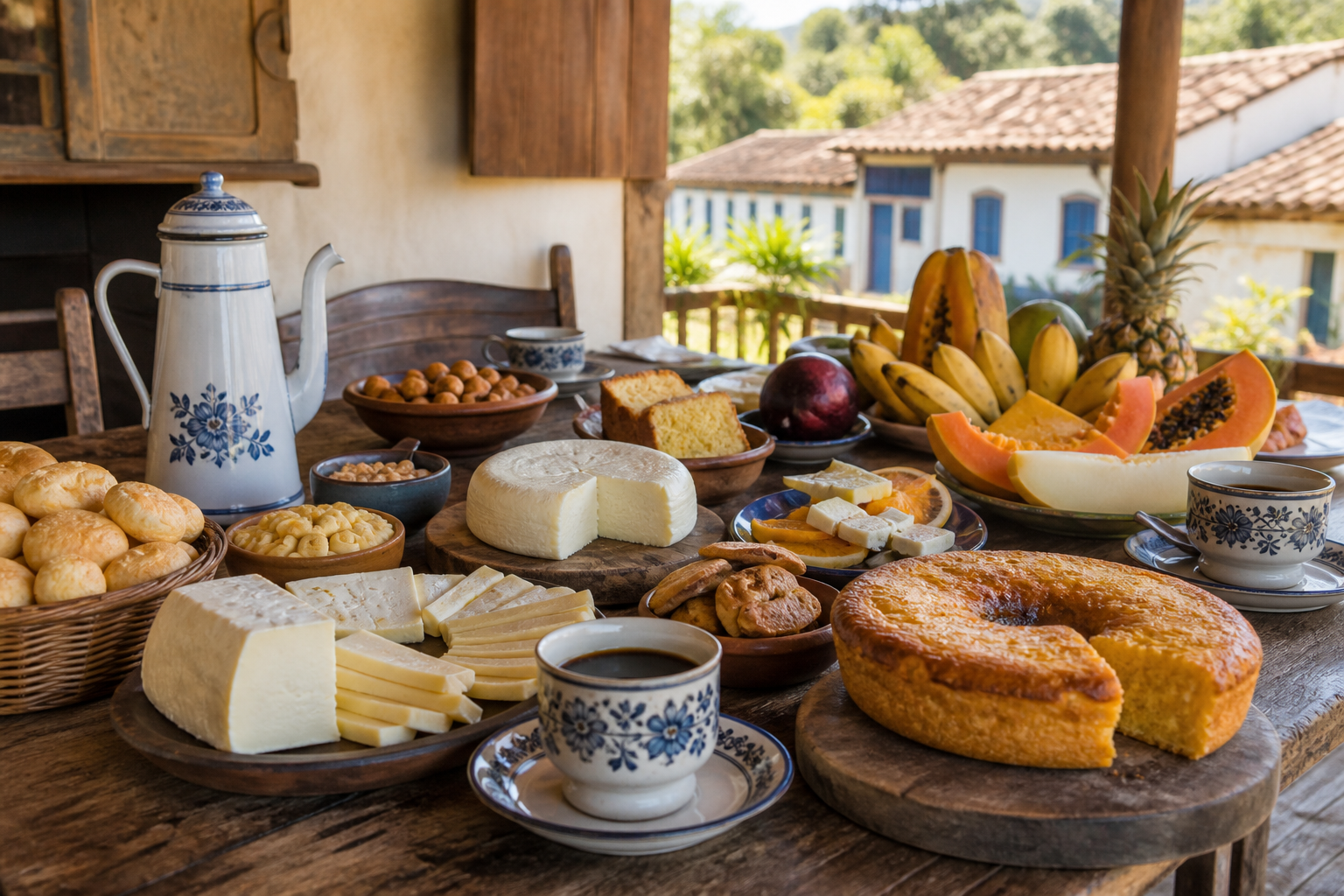Where to Eat in Pirenópolis: From Giant Empadão Goiano to Historic Sweet Shops 4 A traditional colonial Brazilian country breakfast spread at a historic Goiás estate