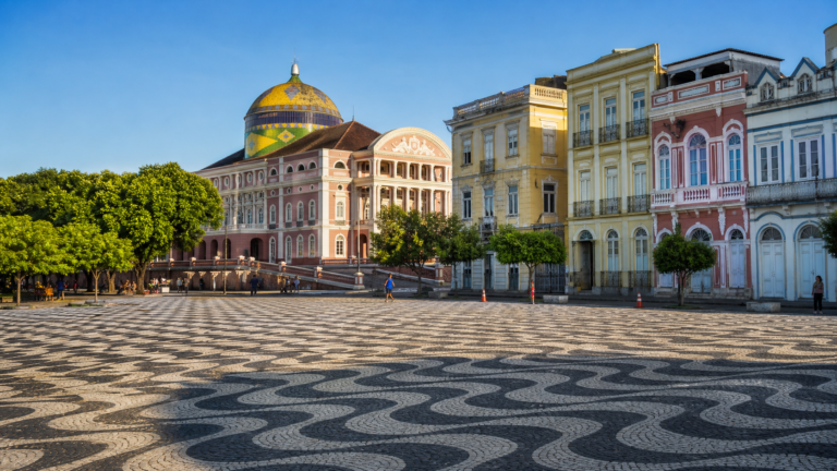 Exploring Manaus’s Centro Histórico: A Walkable Guide to the Amazon’s Belle Époque Heart 4 Largo de Sao Sebastiao historic square in Manaus showing wave stone mosaic pavement and Belle Epoque architecture