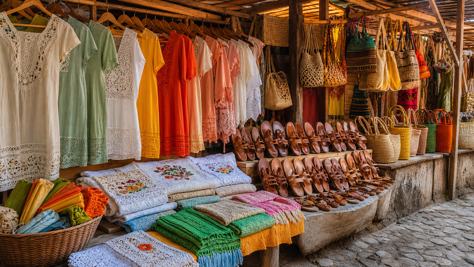 Praia do Jacaré Sunset Guide: How to Experience João Pessoa's Famous River Ritual Without Wasting Time or Money 4 Craft market stall at Praia do Jacaré displaying naturally colored cotton and handmade Paraíba souvenirs