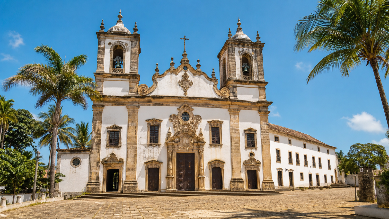 Baroque facade of a historic colonial monastery in Olinda Pernambuco