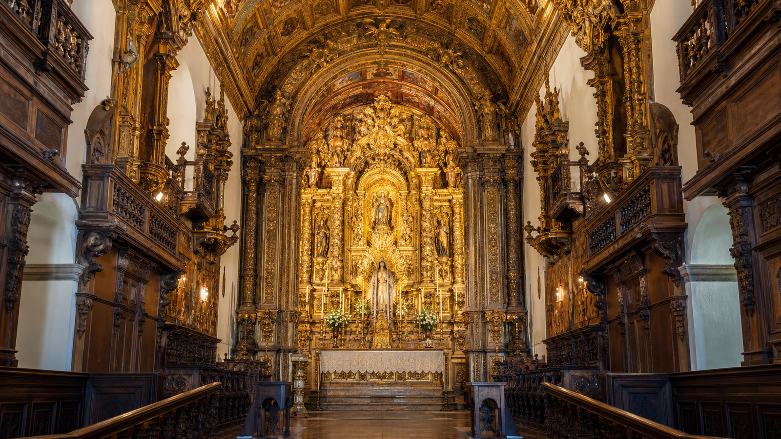 What to Do in Olinda: The 1-Day Downhill Walking Route That Avoids the Steepest Traps 3 The gilded gold-leaf baroque high altar inside Mosteiro de São Bento in Olinda