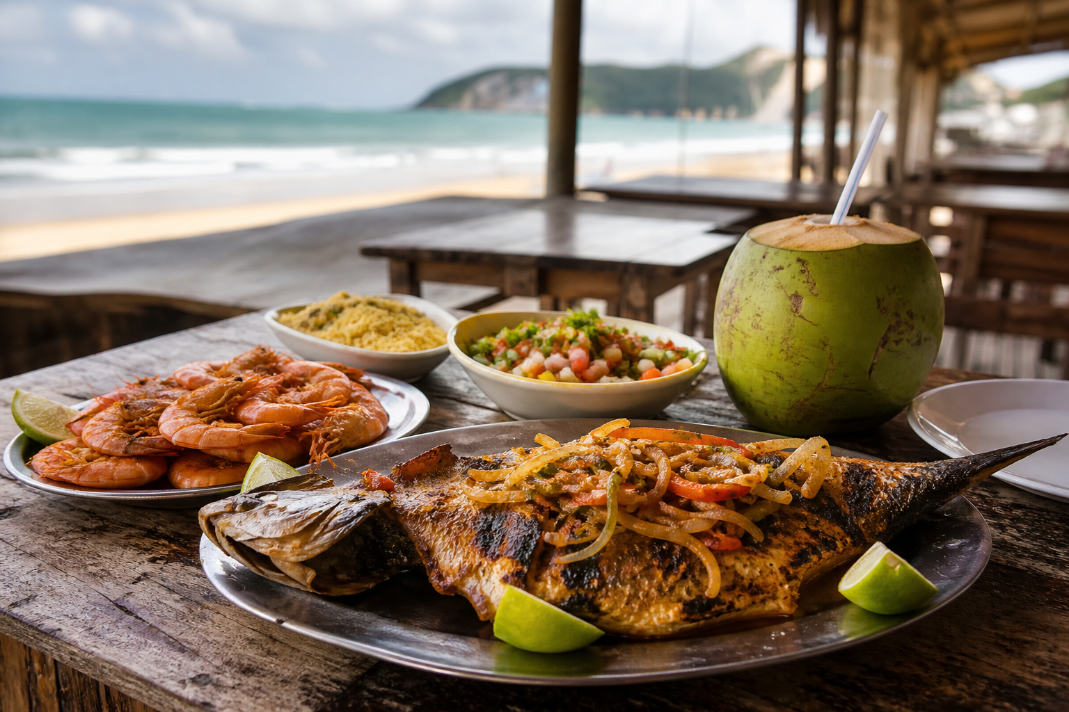 Exploring Ponta Negra: A Walkable Guide to Natal's Most Famous Beach Neighborhood 4 Fresh seafood lunch and coconut water overlooking Ponta Negra beach in Natal