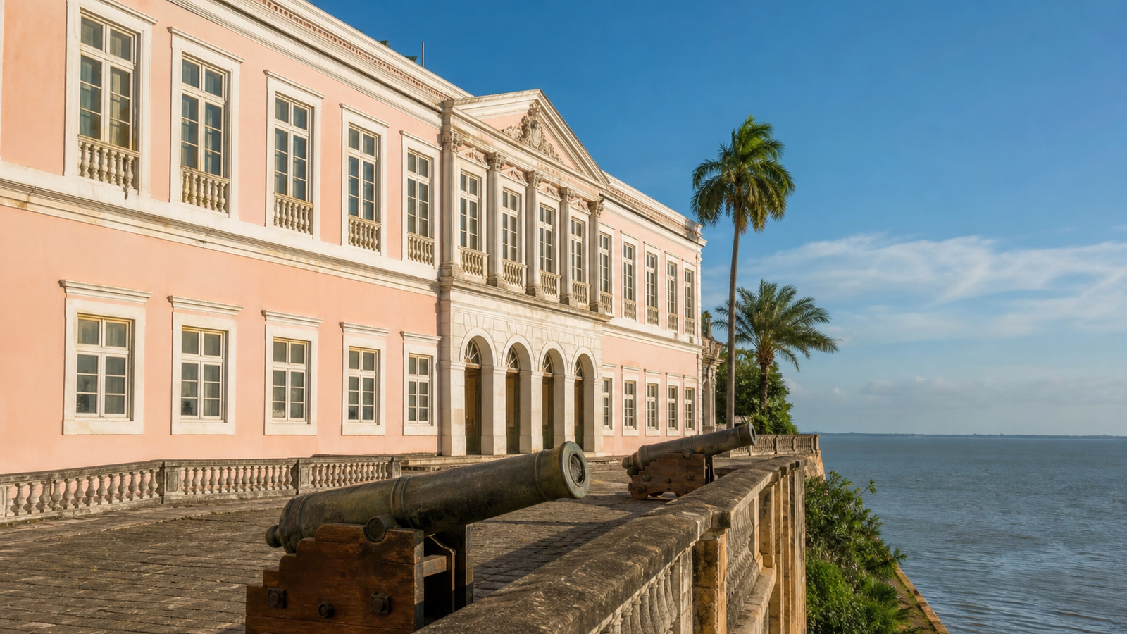 Palácio dos Leões neoclassical facade on Praça Pedro II overlooking the bay of São Marcos in São Luís.
