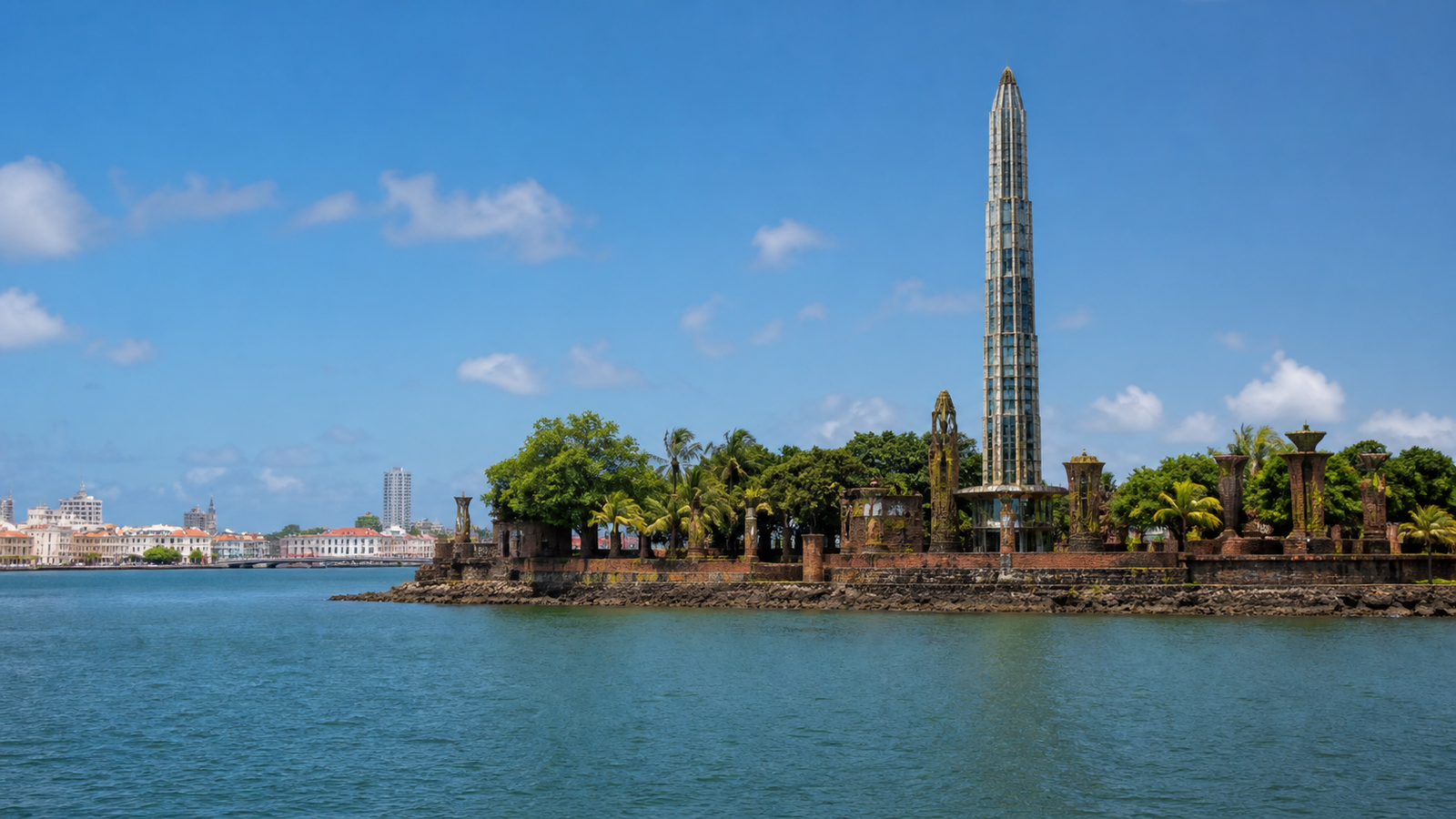 Parque das Esculturas Francisco Brennand on the ocean reef barrier in Recife harbor.