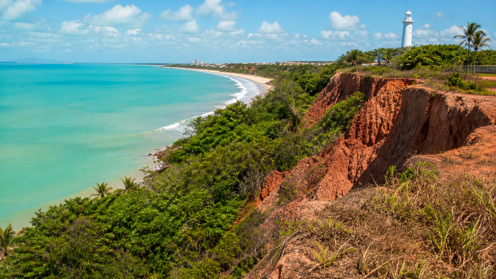 Panoramic view of Ponta do Seixas and Cabo Branco cliffs with turquoise sea in João Pessoa.