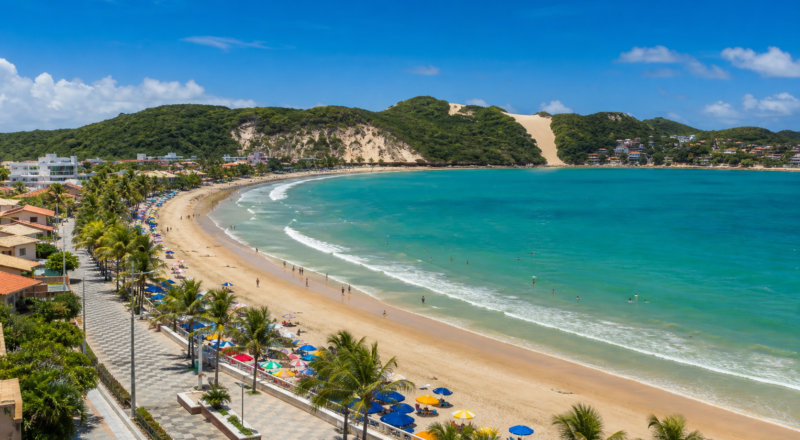 Ponta Negra beach bay in Natal with Morro do Careca dune in the background