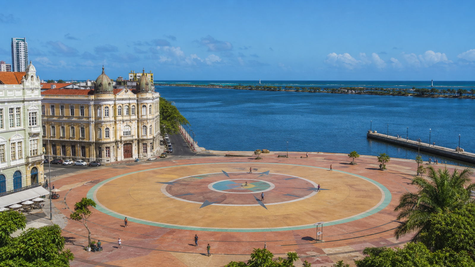 Exploring Recife Antigo: A Walkable Guide to Brazil’s Historic Port Island 2 Scenic waterfront view of Praça do Marco Zero in Recife Antigo