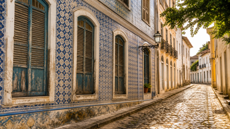 São Luís Beyond the Obvious: 5 Hidden Mansions, Overlooked Alleys, and Secret Azulejos 6 Colonial mansion facade with blue and white Portuguese ceramic azulejos in São Luís, Maranhão, Brazil.
