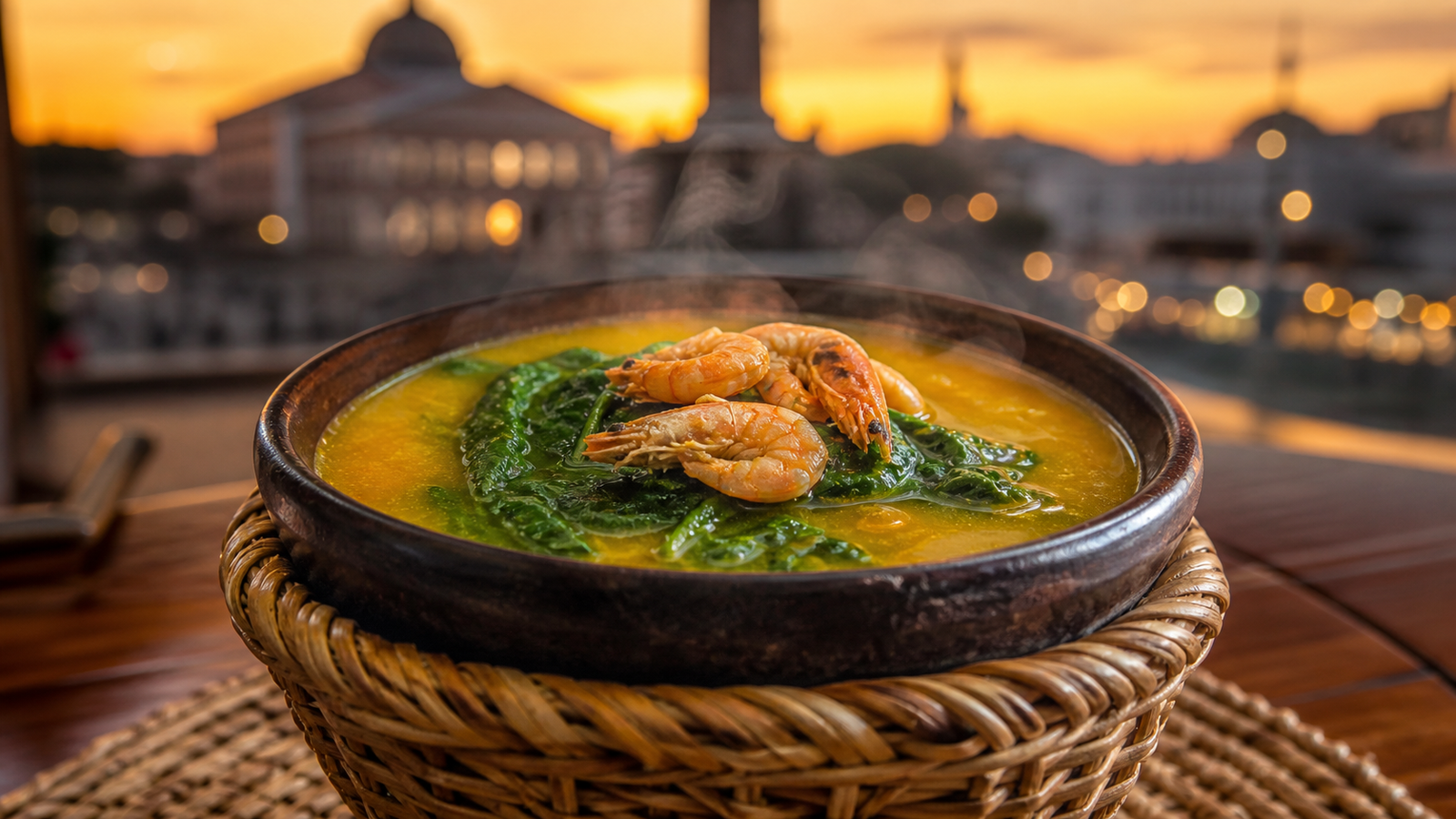 Amazonian tacacá soup served in a traditional polished cuia gourd in Manaus