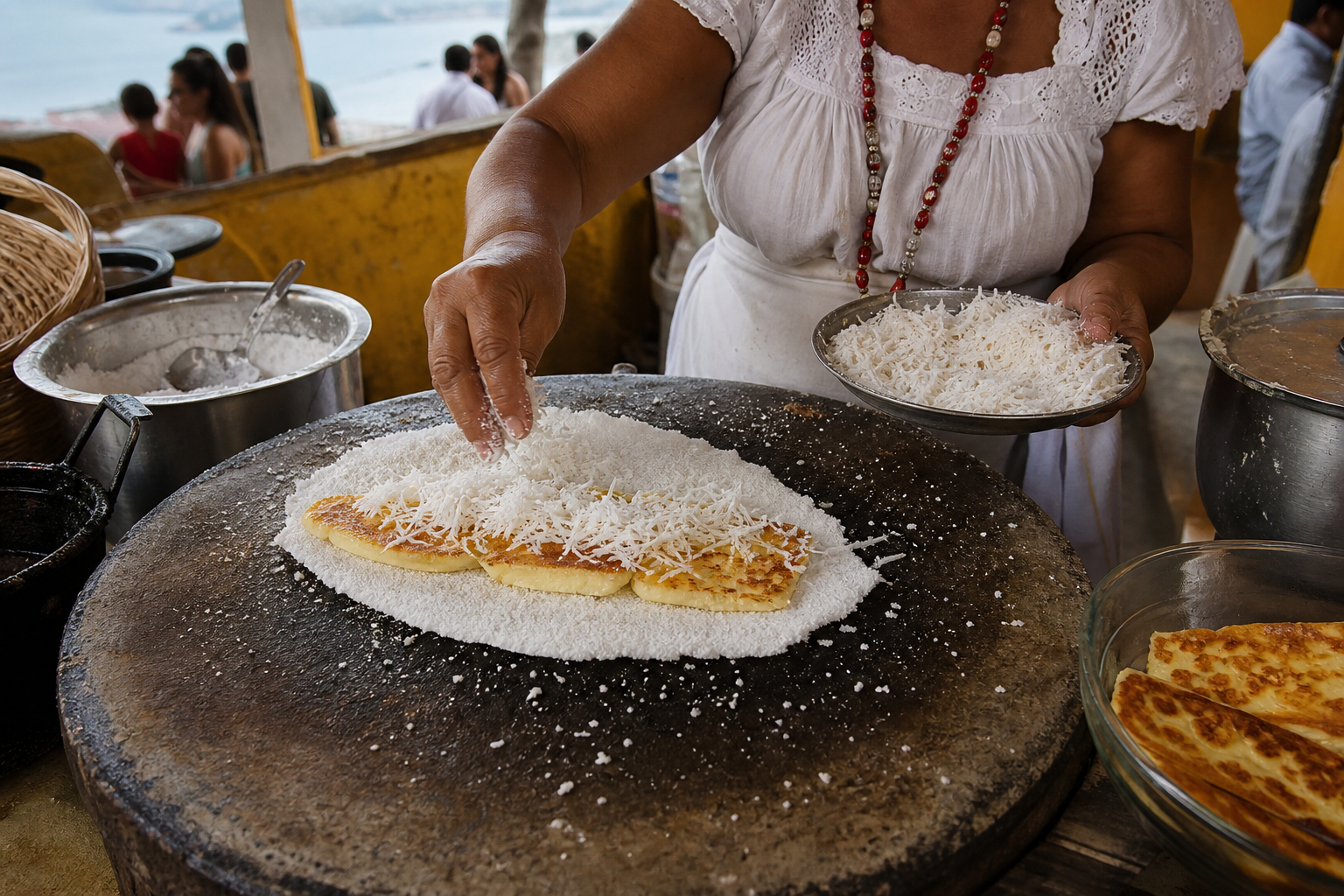 Alto da Sé in Olinda: How to Visit Without Wasting Time or Money 3 Traditional tapioqueira preparing fresh tapioca on a hot griddle at Alto da Sé.