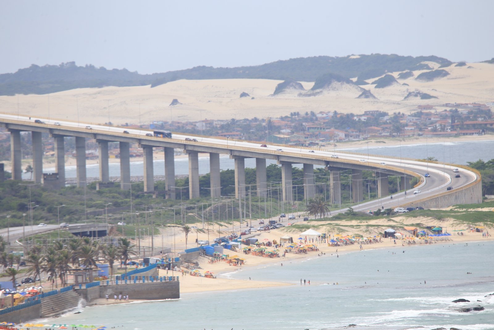 Natal Brazil Travel Guide 2026: Things to Do, Prices, Itineraries and Where to Stay 4 The cable-stayed Newton Navarro bridge in Natal, Brazil, with its approach ramp, Praia do Forte below and the north coast dunes in the background